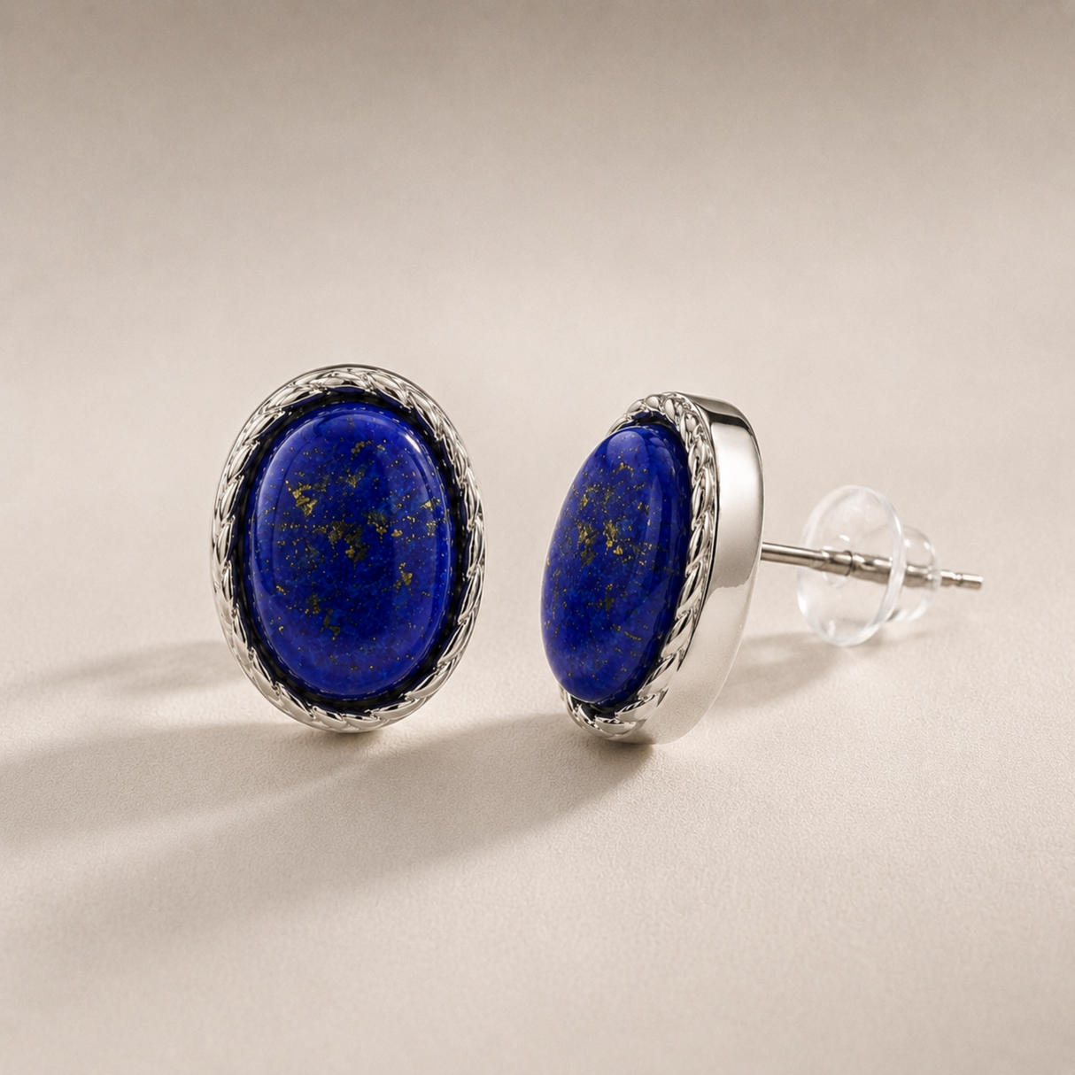 Oval Lapis Lazuli Stud Earrings