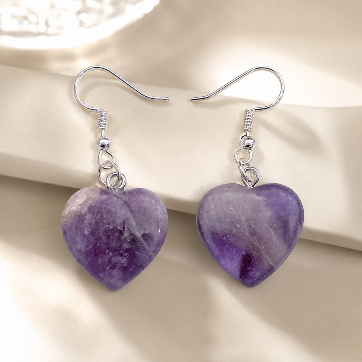 Natural Amethyst Heart Earrings