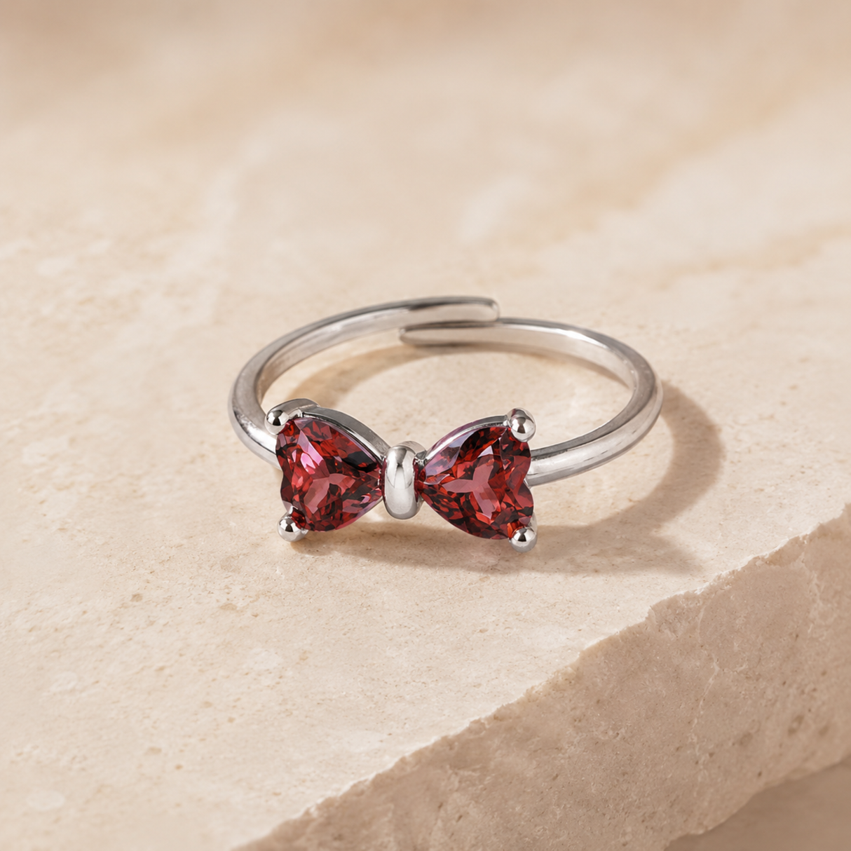 Adjustable Garnet Heart Ring