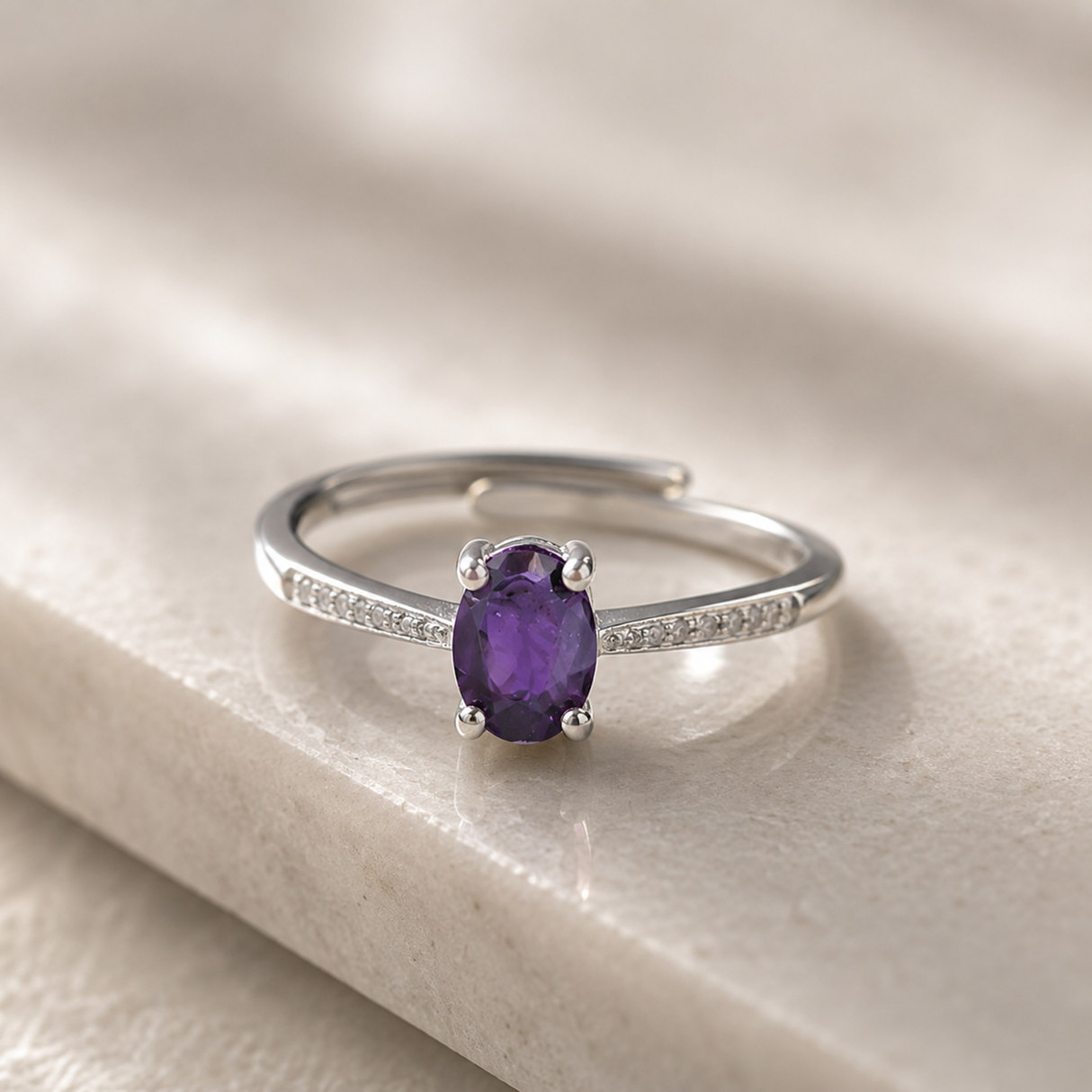 AA Grade Amethyst Crystal Ring