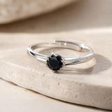 Black Spinel Adjustable Solitaire Ring