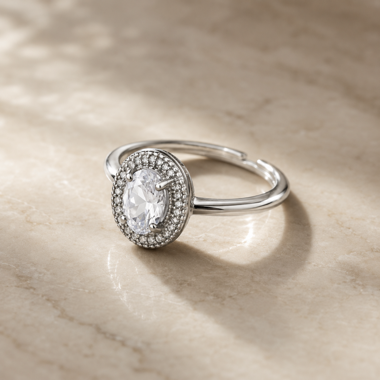 Faceted Rock Crystal Adjustable Ring